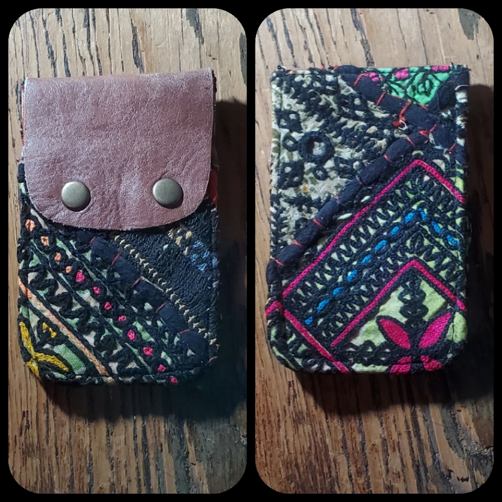 🪬🍄 Free People Boho Embroidered Repurposed vtg banjara hippie Wallet card case